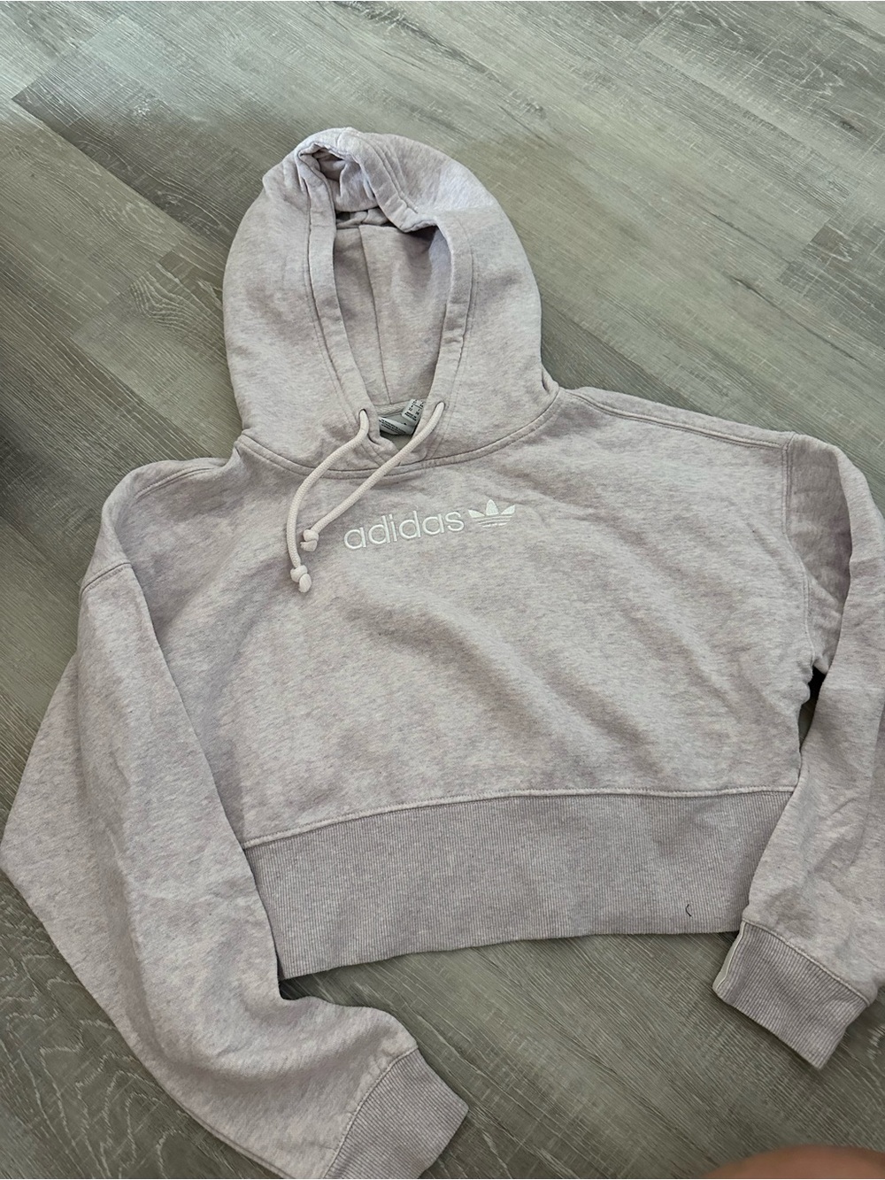 adidas Light Gray Cropped Hoodie with Trefoil Logo